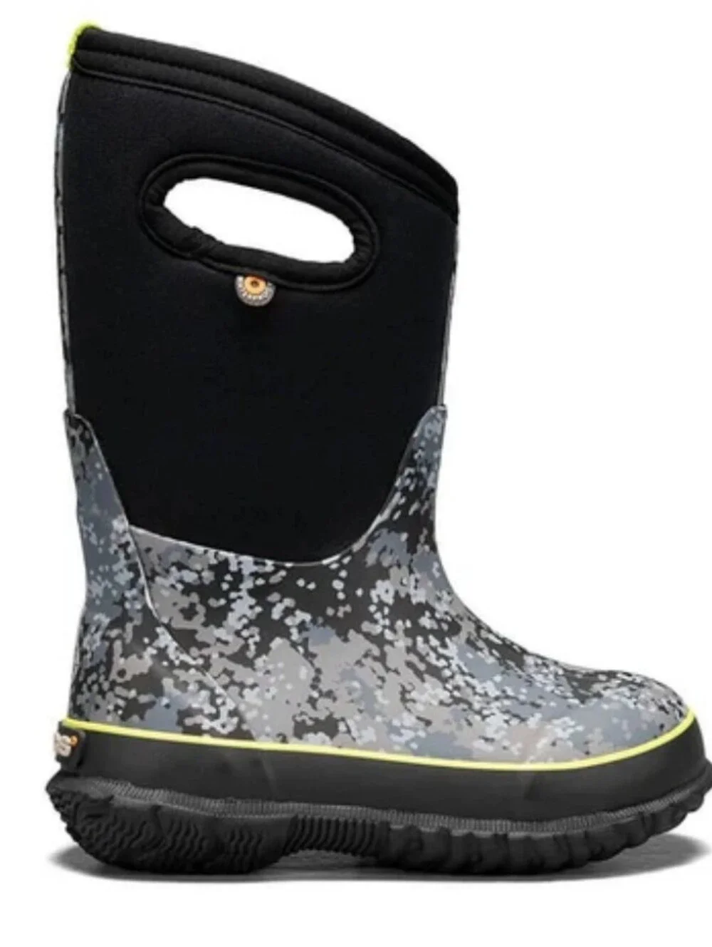 Boga Kids Waterproof Camo Rain Boot with Easy-Grab Handle - Black/Gray